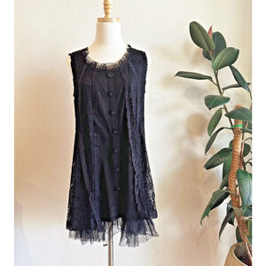 Pretty Angel Black Lace Button Down Mini Dress Small Romantic Fairycore Ethereal